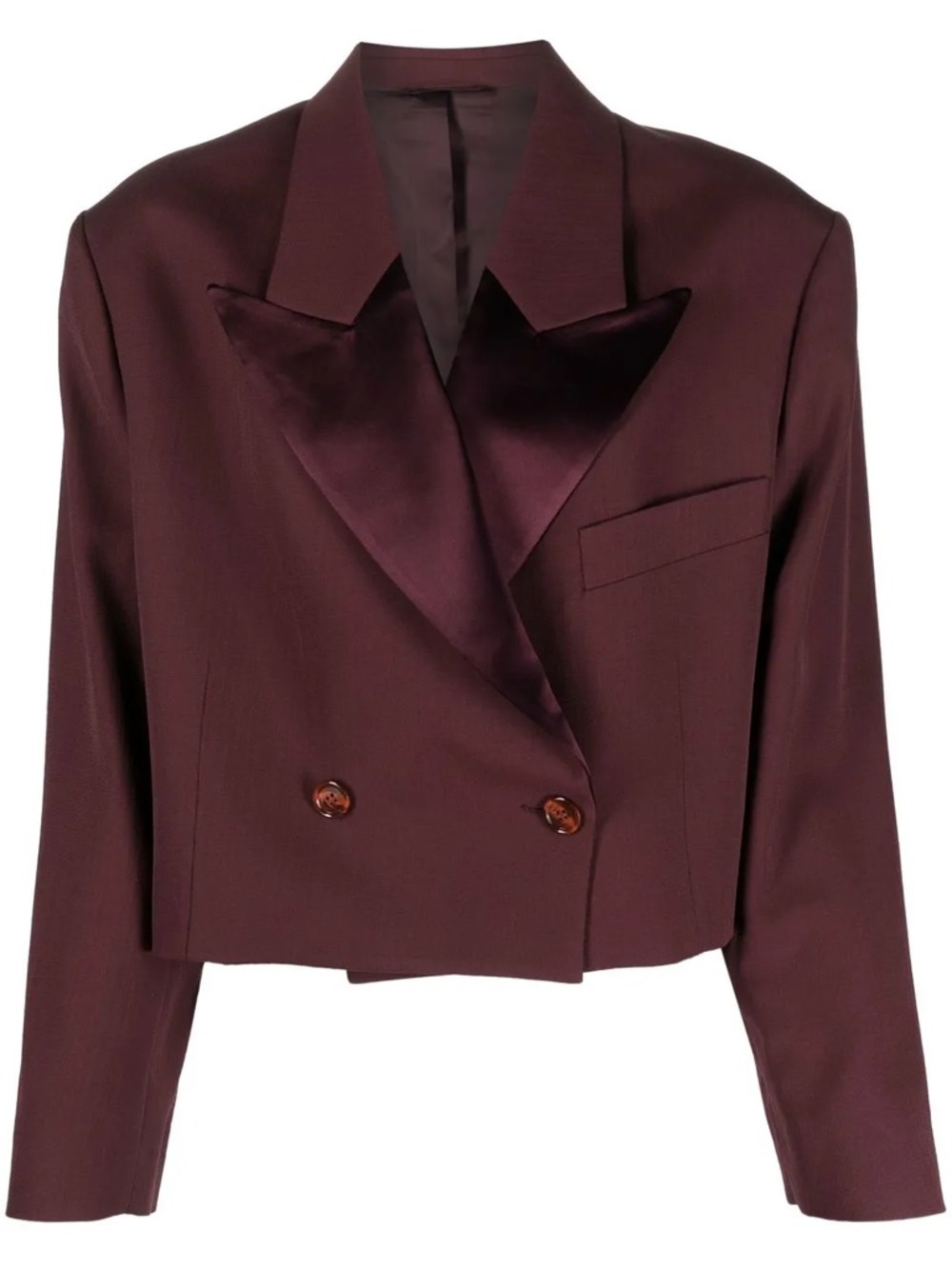 Acne Studios Burgundy Cropped Double-Breasted Oversized Blazer with Satin Lapels - Picture 2 of 4